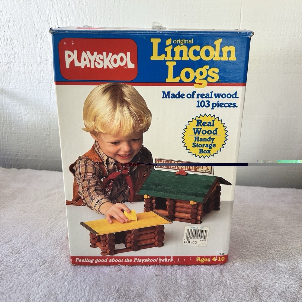 Vintage Playskool Lincoln Logs Original Box 103 Pieces 1986 Complete